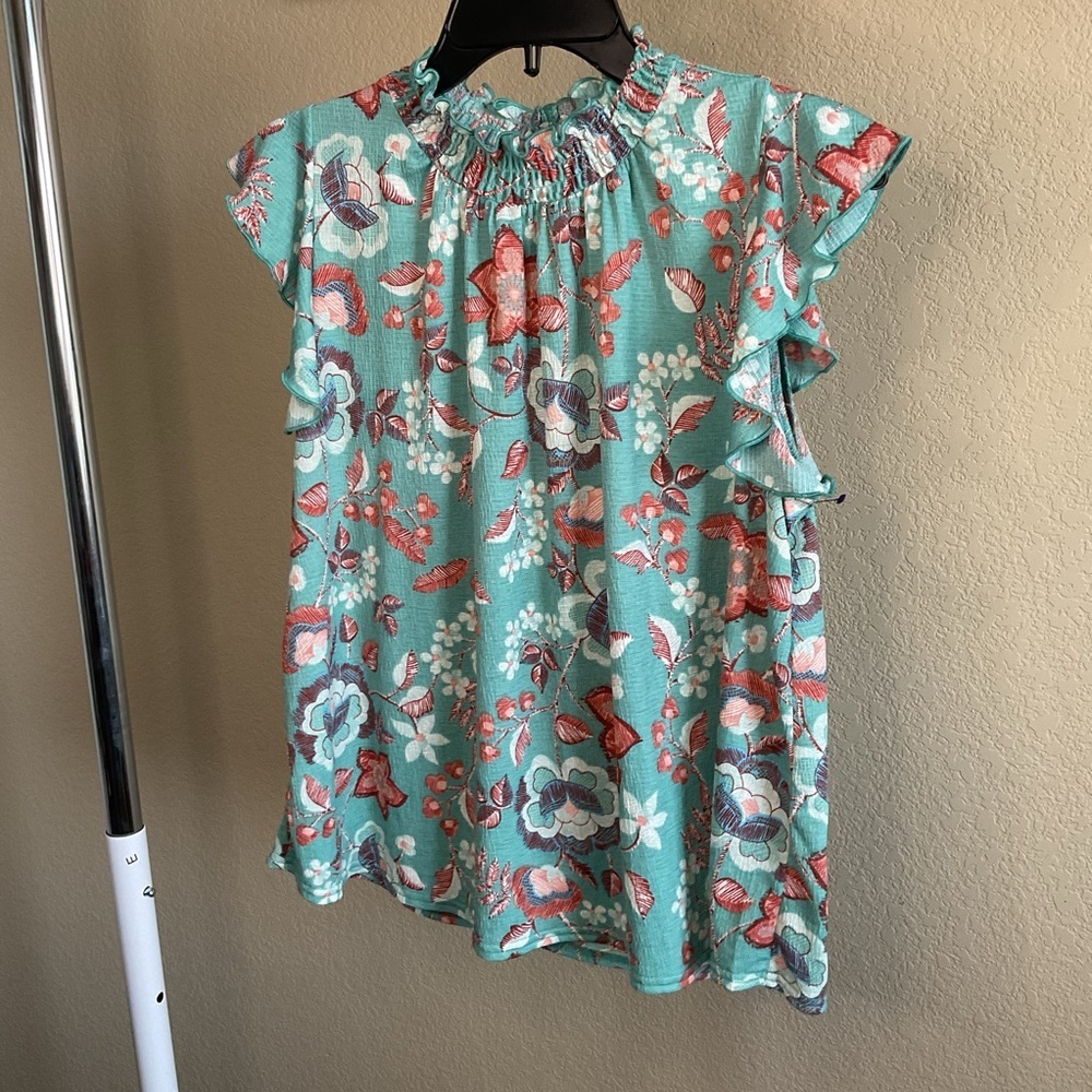 Melloday Womens High Neck Floral Flowy Blouse Size Small
